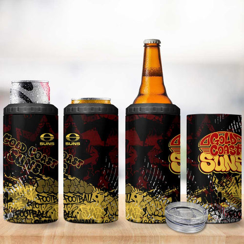 Gold Coast Suns 4 in 1 Can Cooler Tumbler Urban Graffiti Street Art - Bold Abstract Spray Paint