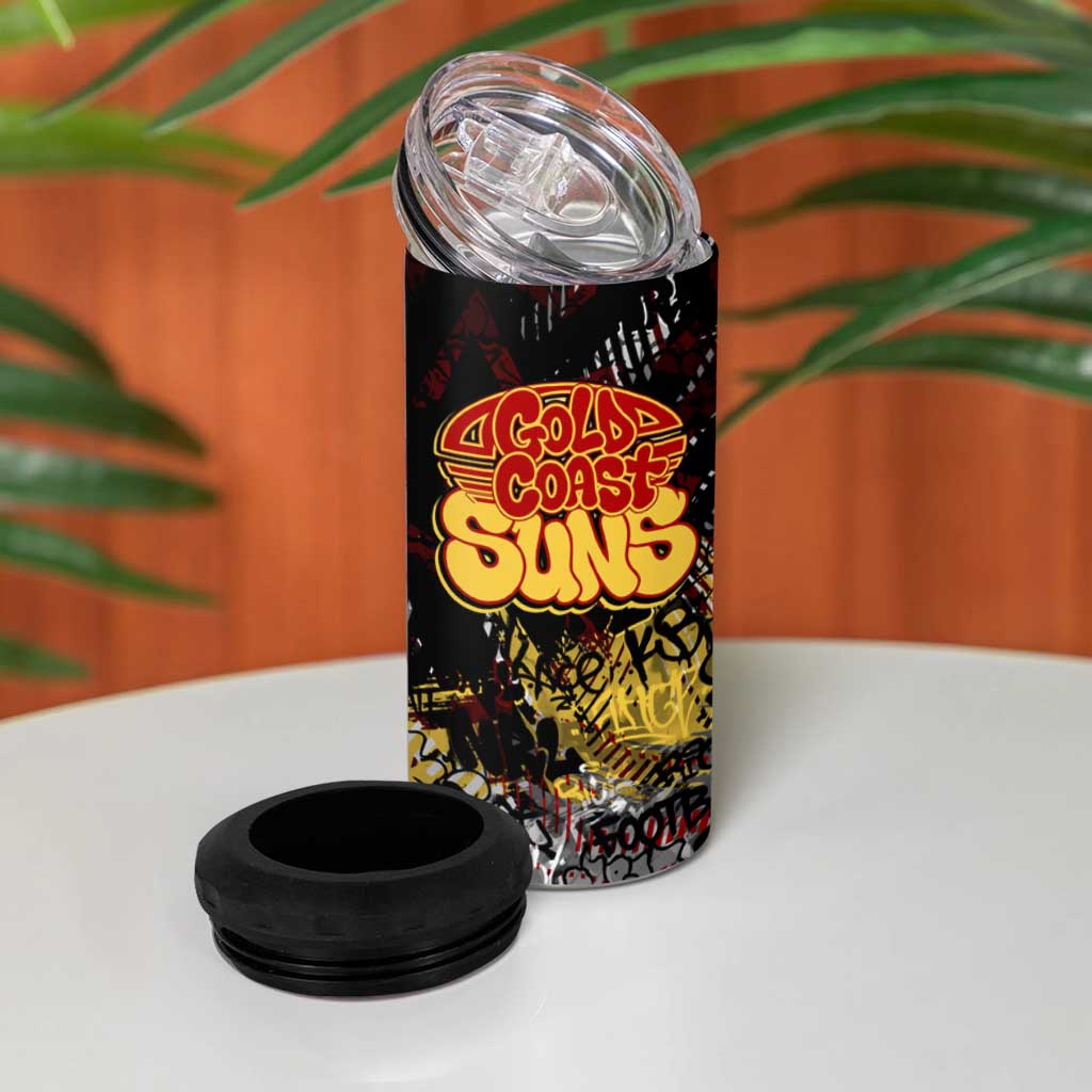 Gold Coast Suns 4 in 1 Can Cooler Tumbler Urban Graffiti Street Art - Bold Abstract Spray Paint