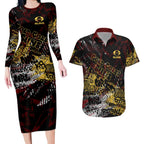 Gold Coast Suns Couples Matching Long Sleeve Bodycon Dress and Hawaiian Shirt Urban Graffiti Street Art - Bold Abstract Spray Paint