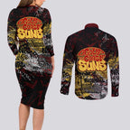Gold Coast Suns Couples Matching Long Sleeve Bodycon Dress and Long Sleeve Button Shirt Urban Graffiti Street Art - Bold Abstract Spray Paint