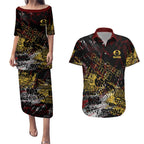 Gold Coast Suns Couples Matching Puletasi and Hawaiian Shirt Urban Graffiti Street Art - Bold Abstract Spray Paint