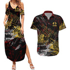 Gold Coast Suns Couples Matching Summer Maxi Dress and Hawaiian Shirt Urban Graffiti Street Art - Bold Abstract Spray Paint