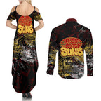Gold Coast Suns Couples Matching Summer Maxi Dress and Long Sleeve Button Shirt Urban Graffiti Street Art - Bold Abstract Spray Paint