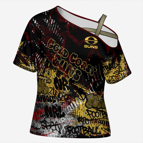 Gold Coast Suns Cross Shoulder Shirt Urban Graffiti Street Art - Bold Abstract Spray Paint