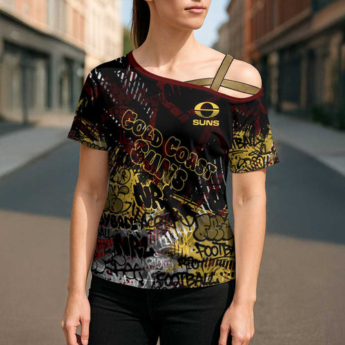 Gold Coast Suns Cross Shoulder Shirt Urban Graffiti Street Art - Bold Abstract Spray Paint
