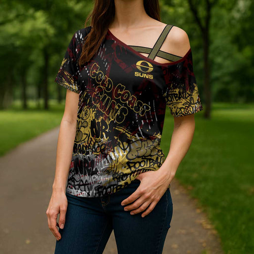Gold Coast Suns Cross Shoulder Shirt Urban Graffiti Street Art - Bold Abstract Spray Paint