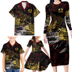 Gold Coast Suns Family Matching Long Sleeve Bodycon Dress and Hawaiian Shirt Urban Graffiti Street Art - Bold Abstract Spray Paint