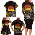 Gold Coast Suns Family Matching Long Sleeve Bodycon Dress and Hawaiian Shirt Urban Graffiti Street Art - Bold Abstract Spray Paint