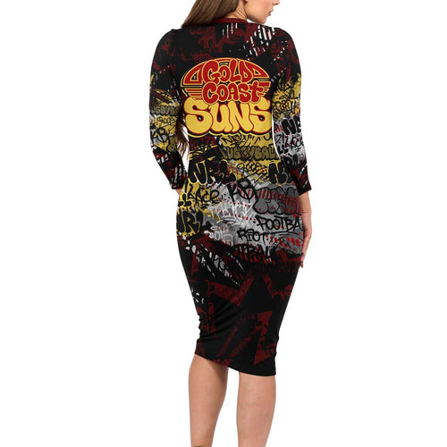 Gold Coast Suns Family Matching Long Sleeve Bodycon Dress and Hawaiian Shirt Urban Graffiti Street Art - Bold Abstract Spray Paint