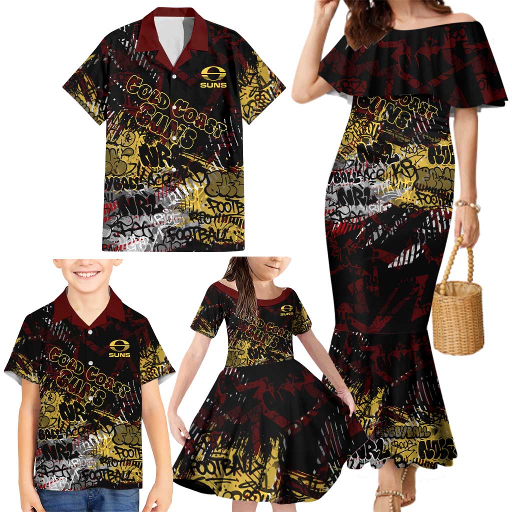Gold Coast Suns Family Matching Mermaid Dress and Hawaiian Shirt Urban Graffiti Street Art - Bold Abstract Spray Paint