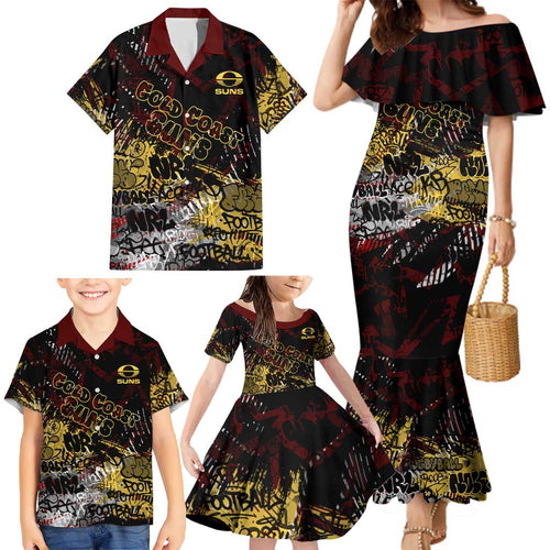 Gold Coast Suns Family Matching Mermaid Dress and Hawaiian Shirt Urban Graffiti Street Art - Bold Abstract Spray Paint