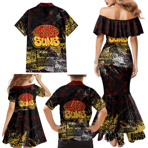 Gold Coast Suns Family Matching Mermaid Dress and Hawaiian Shirt Urban Graffiti Street Art - Bold Abstract Spray Paint