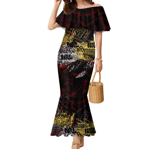 Gold Coast Suns Family Matching Mermaid Dress and Hawaiian Shirt Urban Graffiti Street Art - Bold Abstract Spray Paint