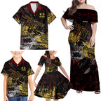 Gold Coast Suns Family Matching Off Shoulder Maxi Dress and Hawaiian Shirt Urban Graffiti Street Art - Bold Abstract Spray Paint