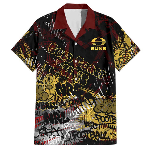 Gold Coast Suns Family Matching Off Shoulder Maxi Dress and Hawaiian Shirt Urban Graffiti Street Art - Bold Abstract Spray Paint