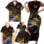 Gold Coast Suns Family Matching Short Sleeve Bodycon Dress and Hawaiian Shirt Urban Graffiti Street Art - Bold Abstract Spray Paint