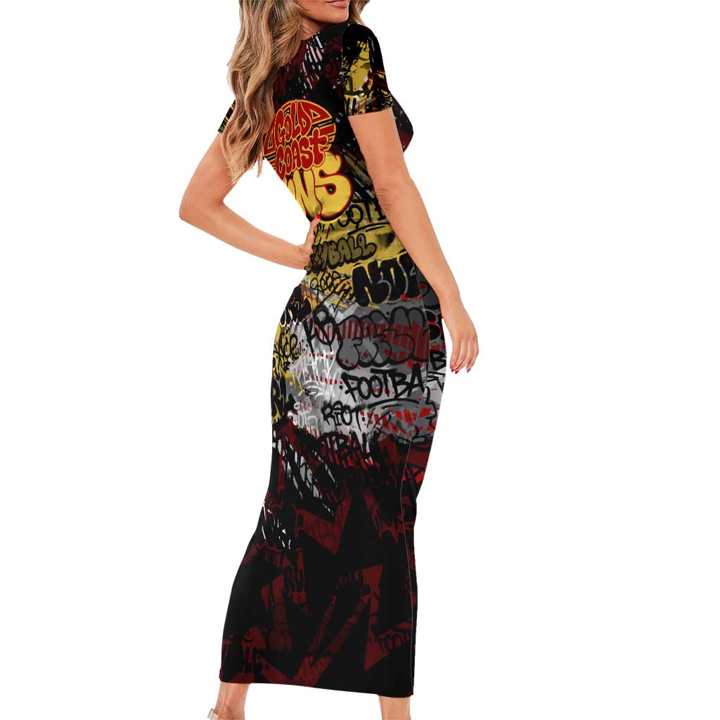 Gold Coast Suns Family Matching Short Sleeve Bodycon Dress and Hawaiian Shirt Urban Graffiti Street Art - Bold Abstract Spray Paint