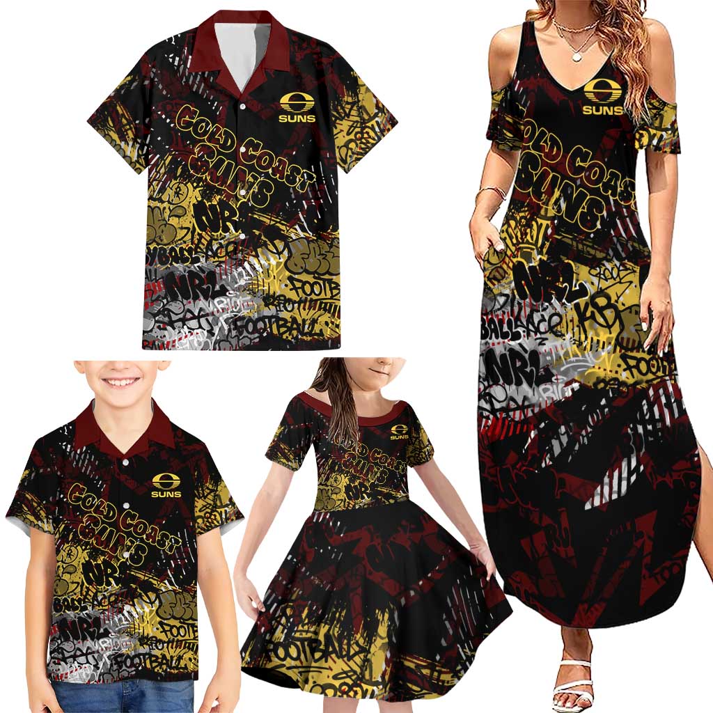 Gold Coast Suns Family Matching Summer Maxi Dress and Hawaiian Shirt Urban Graffiti Street Art - Bold Abstract Spray Paint