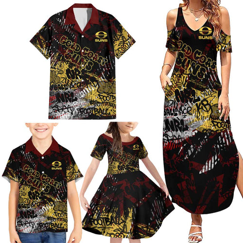 Gold Coast Suns Family Matching Summer Maxi Dress and Hawaiian Shirt Urban Graffiti Street Art - Bold Abstract Spray Paint