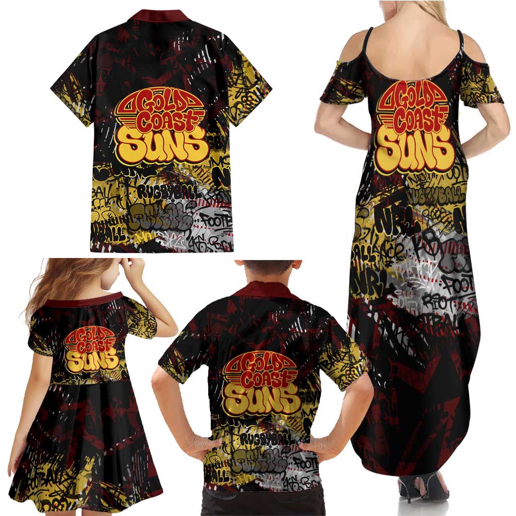Gold Coast Suns Family Matching Summer Maxi Dress and Hawaiian Shirt Urban Graffiti Street Art - Bold Abstract Spray Paint