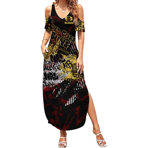 Gold Coast Suns Family Matching Summer Maxi Dress and Hawaiian Shirt Urban Graffiti Street Art - Bold Abstract Spray Paint