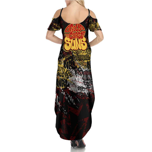 Gold Coast Suns Family Matching Summer Maxi Dress and Hawaiian Shirt Urban Graffiti Street Art - Bold Abstract Spray Paint
