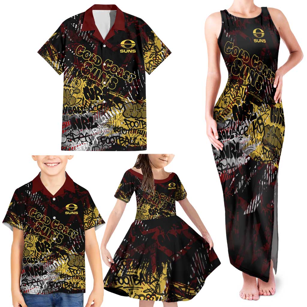 Gold Coast Suns Family Matching Tank Maxi Dress and Hawaiian Shirt Urban Graffiti Street Art - Bold Abstract Spray Paint