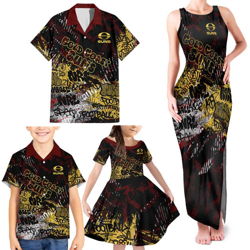Gold Coast Suns Family Matching Tank Maxi Dress and Hawaiian Shirt Urban Graffiti Street Art - Bold Abstract Spray Paint