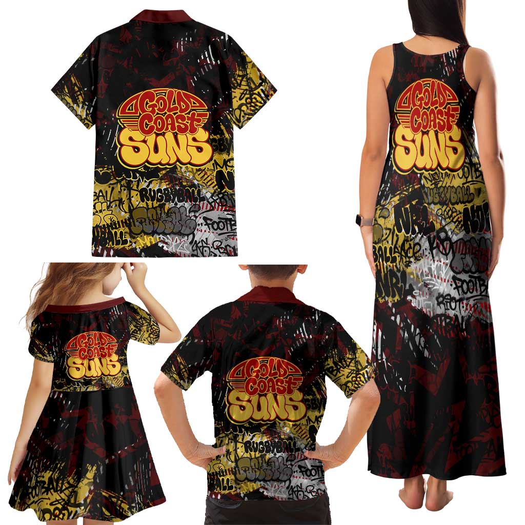 Gold Coast Suns Family Matching Tank Maxi Dress and Hawaiian Shirt Urban Graffiti Street Art - Bold Abstract Spray Paint
