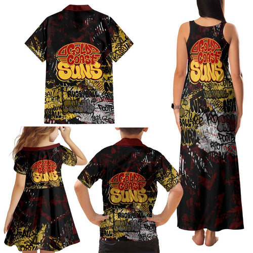 Gold Coast Suns Family Matching Tank Maxi Dress and Hawaiian Shirt Urban Graffiti Street Art - Bold Abstract Spray Paint