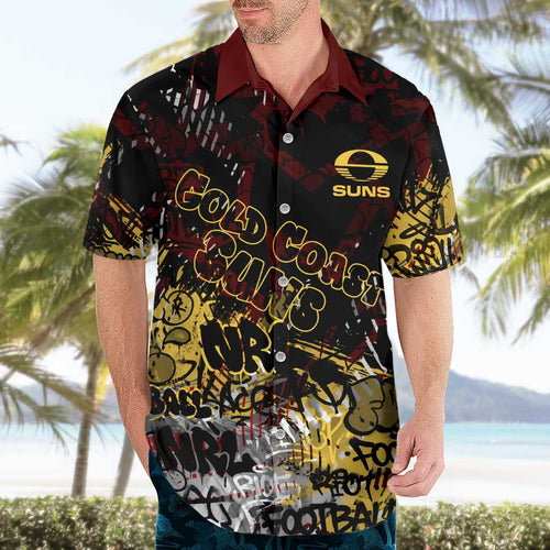 Gold Coast Suns Hawaiian Shirt Urban Graffiti Street Art - Bold Abstract Spray Paint