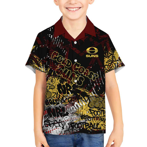 Gold Coast Suns Kid Hawaiian Shirt Urban Graffiti Street Art - Bold Abstract Spray Paint