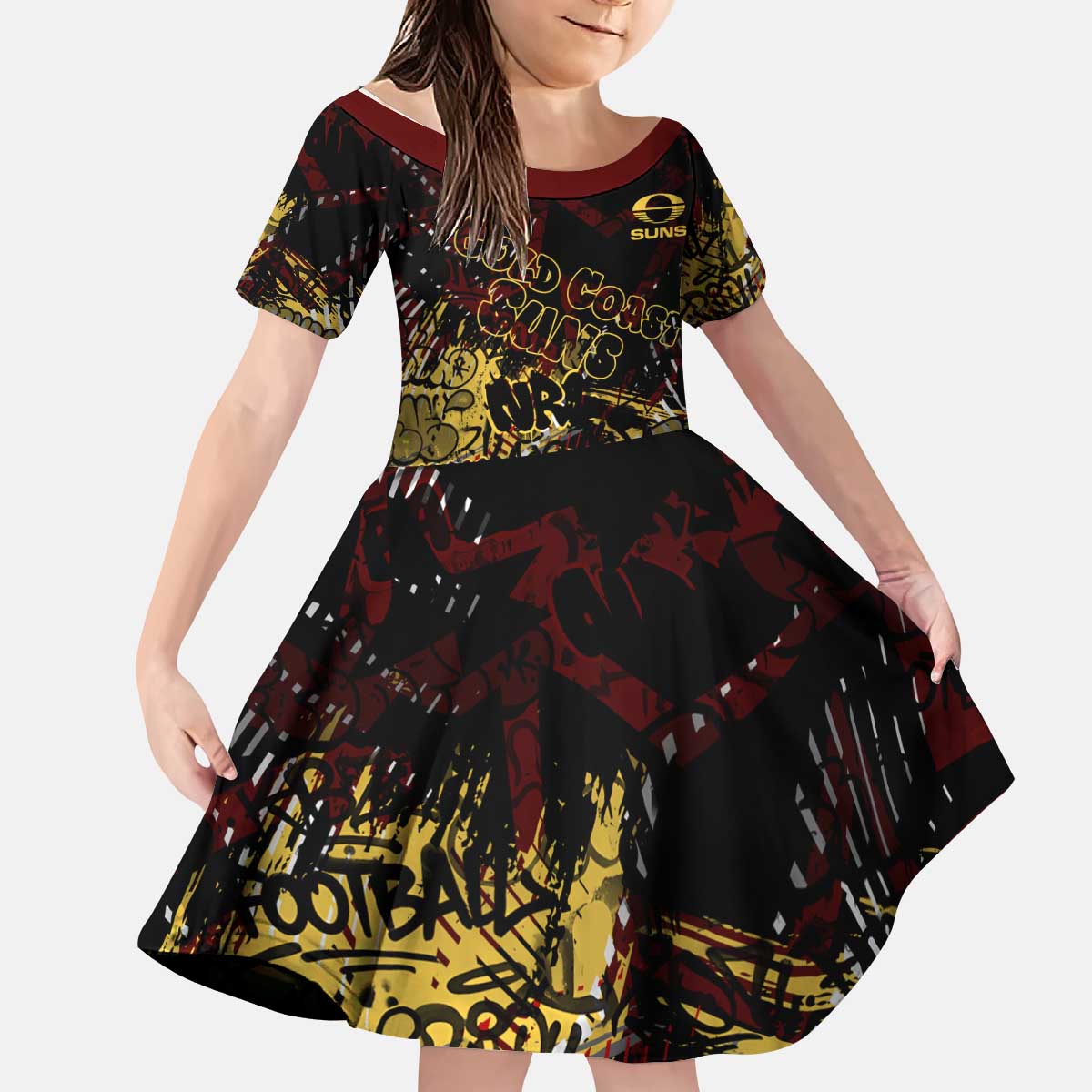 Gold Coast Suns Kid Short Sleeve Dress Urban Graffiti Street Art - Bold Abstract Spray Paint