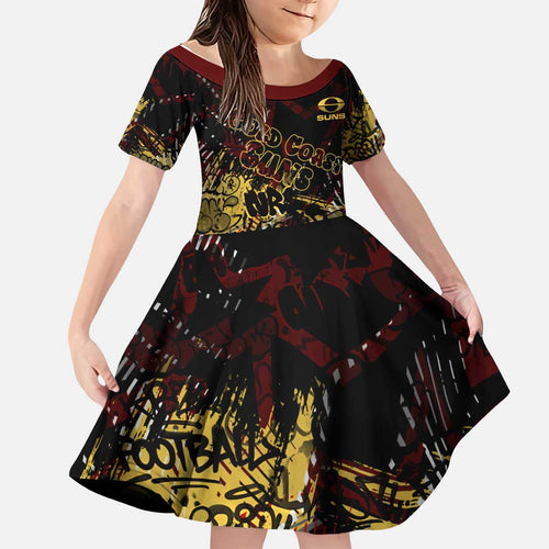 Gold Coast Suns Kid Short Sleeve Dress Urban Graffiti Street Art - Bold Abstract Spray Paint