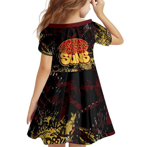 Gold Coast Suns Kid Short Sleeve Dress Urban Graffiti Street Art - Bold Abstract Spray Paint