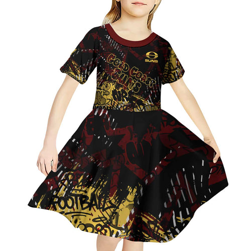Gold Coast Suns Kid Short Sleeve Dress Urban Graffiti Street Art - Bold Abstract Spray Paint