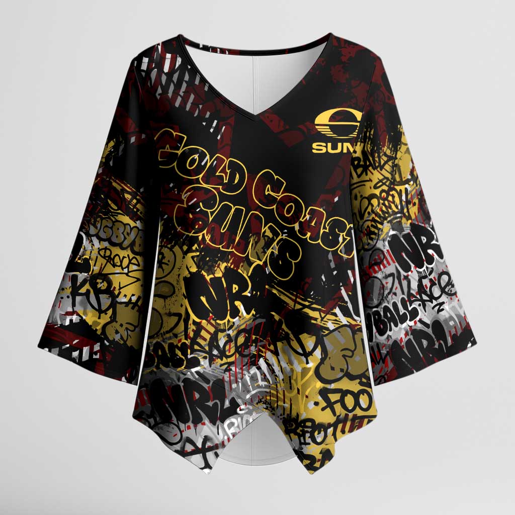 Gold Coast Suns Kimono Sleeve Blouse Urban Graffiti Street Art - Bold Abstract Spray Paint