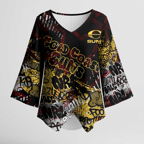 Gold Coast Suns Kimono Sleeve Blouse Urban Graffiti Street Art - Bold Abstract Spray Paint