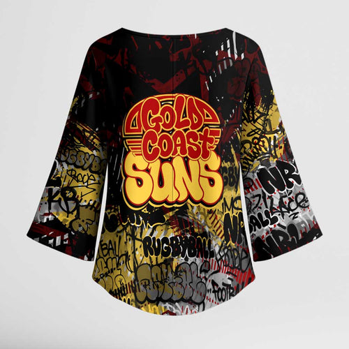 Gold Coast Suns Kimono Sleeve Blouse Urban Graffiti Street Art - Bold Abstract Spray Paint