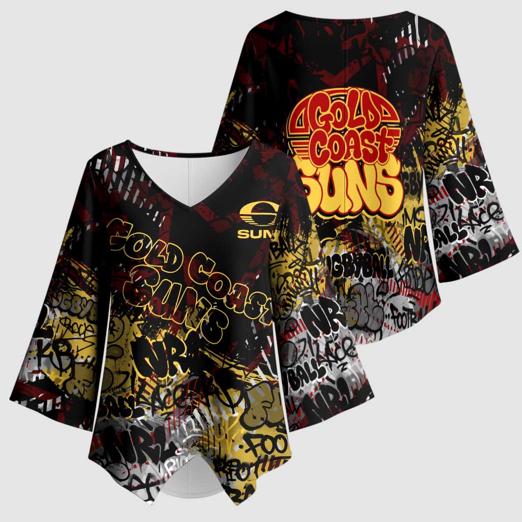 Gold Coast Suns Kimono Sleeve Blouse Urban Graffiti Street Art - Bold Abstract Spray Paint
