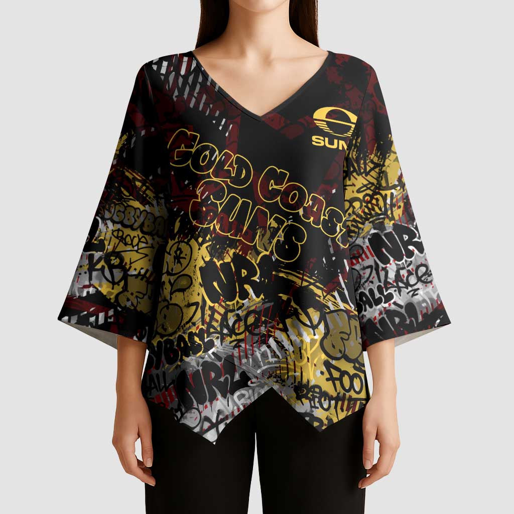 Gold Coast Suns Kimono Sleeve Blouse Urban Graffiti Street Art - Bold Abstract Spray Paint