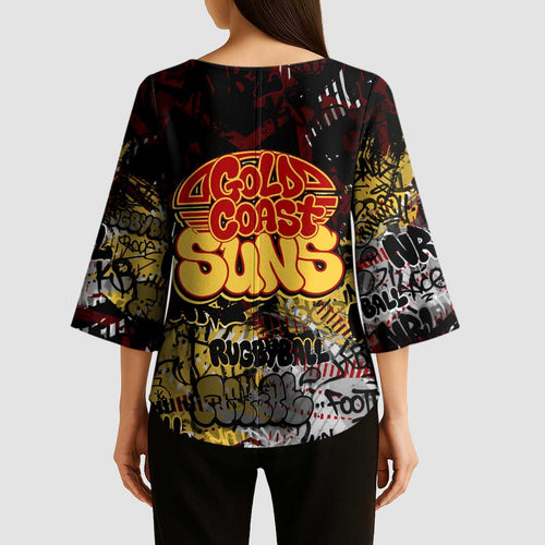 Gold Coast Suns Kimono Sleeve Blouse Urban Graffiti Street Art - Bold Abstract Spray Paint