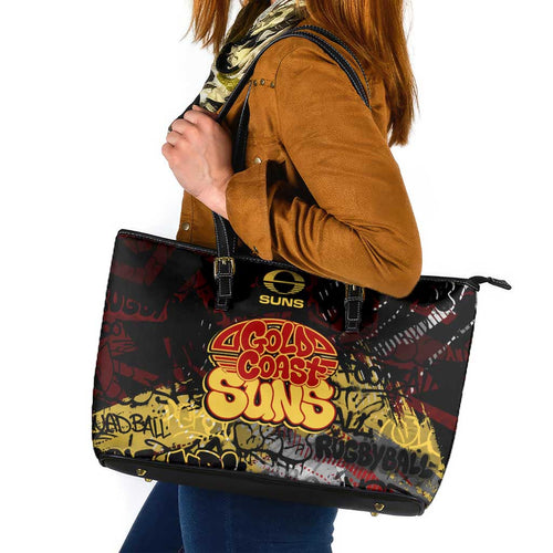 Gold Coast Suns Leather Tote Bag Urban Graffiti Street Art - Bold Abstract Spray Paint