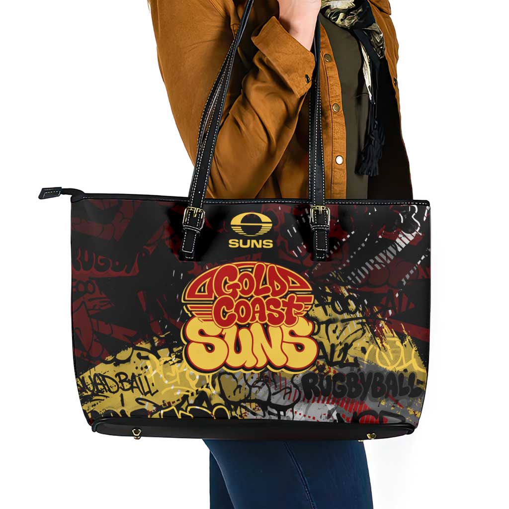 Gold Coast Suns Leather Tote Bag Urban Graffiti Street Art - Bold Abstract Spray Paint