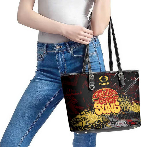Gold Coast Suns Leather Tote Bag Urban Graffiti Street Art - Bold Abstract Spray Paint