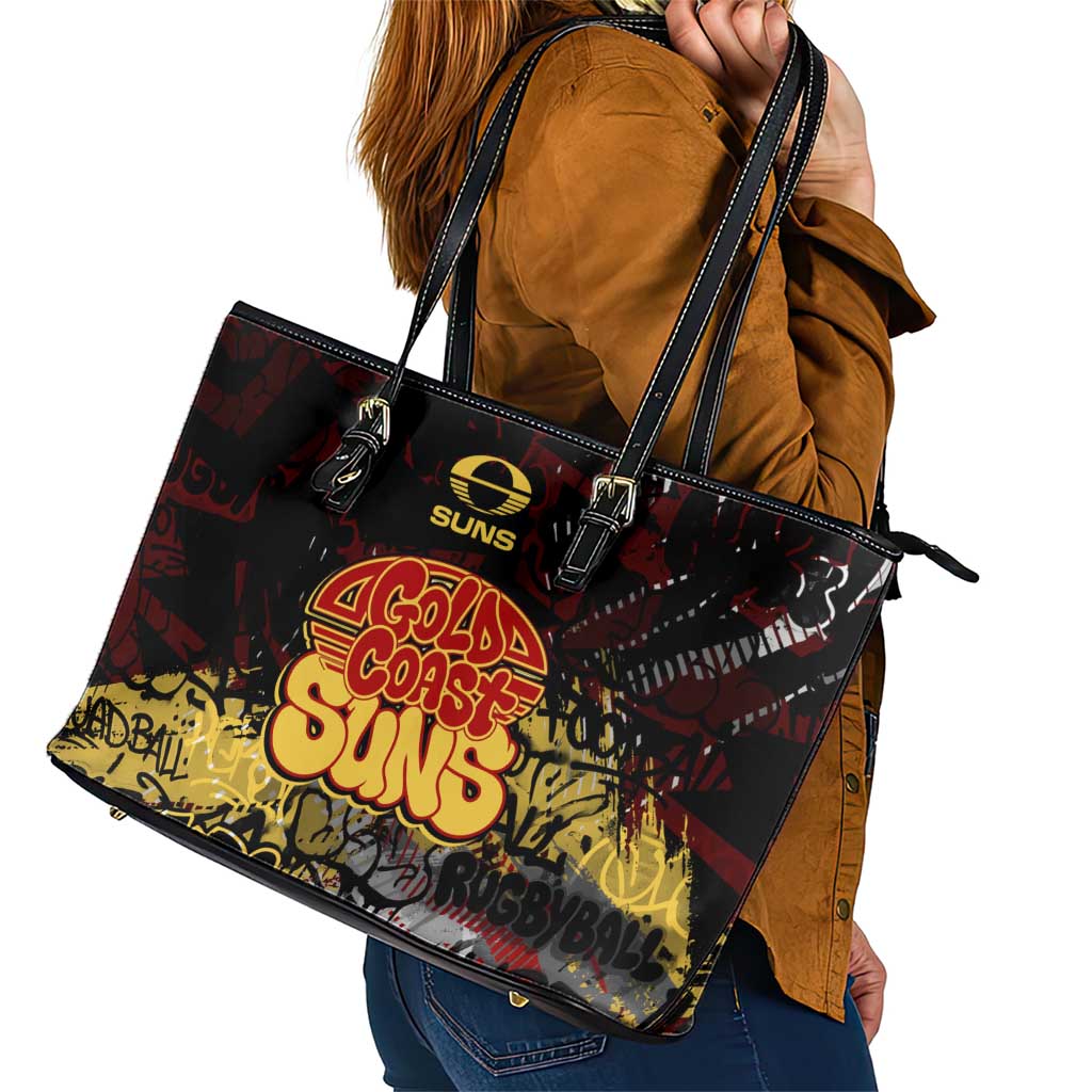 Gold Coast Suns Leather Tote Bag Urban Graffiti Street Art - Bold Abstract Spray Paint