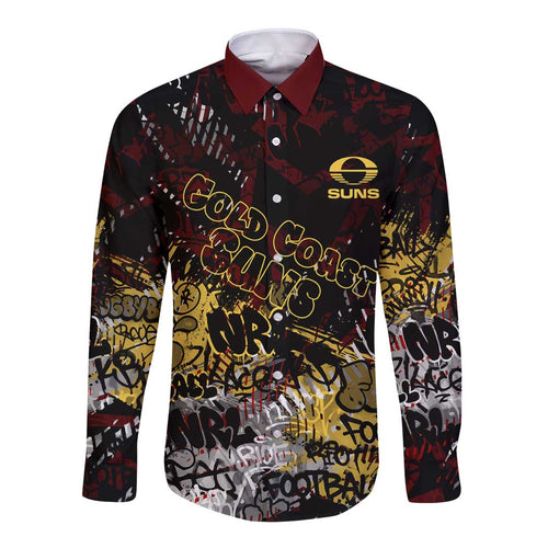 Gold Coast Suns Long Sleeve Button Shirt Urban Graffiti Street Art - Bold Abstract Spray Paint
