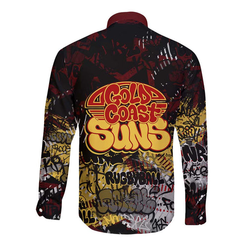 Gold Coast Suns Long Sleeve Button Shirt Urban Graffiti Street Art - Bold Abstract Spray Paint