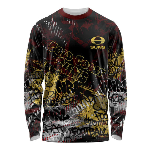 Gold Coast Suns Long Sleeve Shirt Urban Graffiti Street Art - Bold Abstract Spray Paint