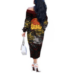 Gold Coast Suns Off The Shoulder Long Sleeve Dress Urban Graffiti Street Art - Bold Abstract Spray Paint